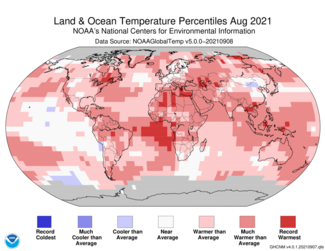 August 2021 Global Temperature Percentiles Map