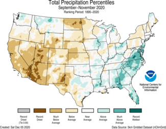 Autumn 2020 US Total Precipitation Percentiles Map