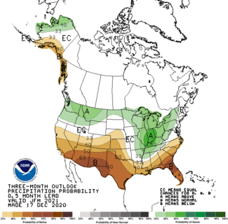 Map showing precipitation outlook for January, February, March 2021