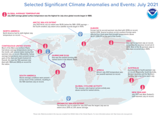 July 2021 significant climate anomalies and events map