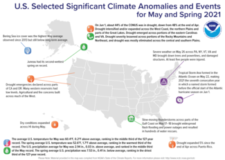 Map of May and Spring 2021 U.S. significant climate events and anomalies