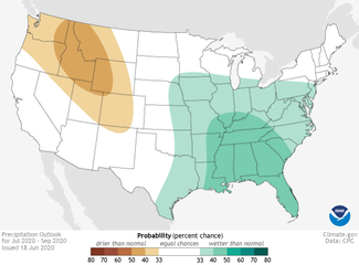 Map of U.S. precipitation outlook for July-September 2020