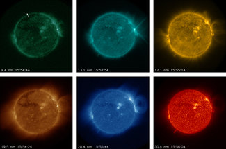 Images from GOES-R SUVI instrument of wavelength bands