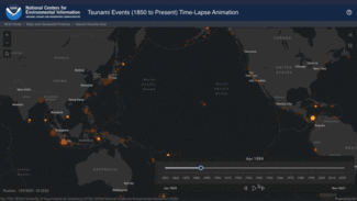Moving image showing how to move to specific months and years within the Tsunami Time-Lapse Animation Tool.