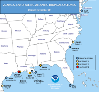 2020 U.S. Landfalling Atlantic Tropical Cyclones through November 30