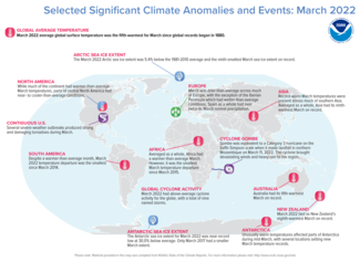 Map of global selected significant climate anomalies and events for March 2022