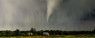 Photo of a tornado about to touch down in central Minnesota