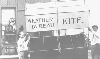 Photo of observers preparing to launch a Weather Bureau kite