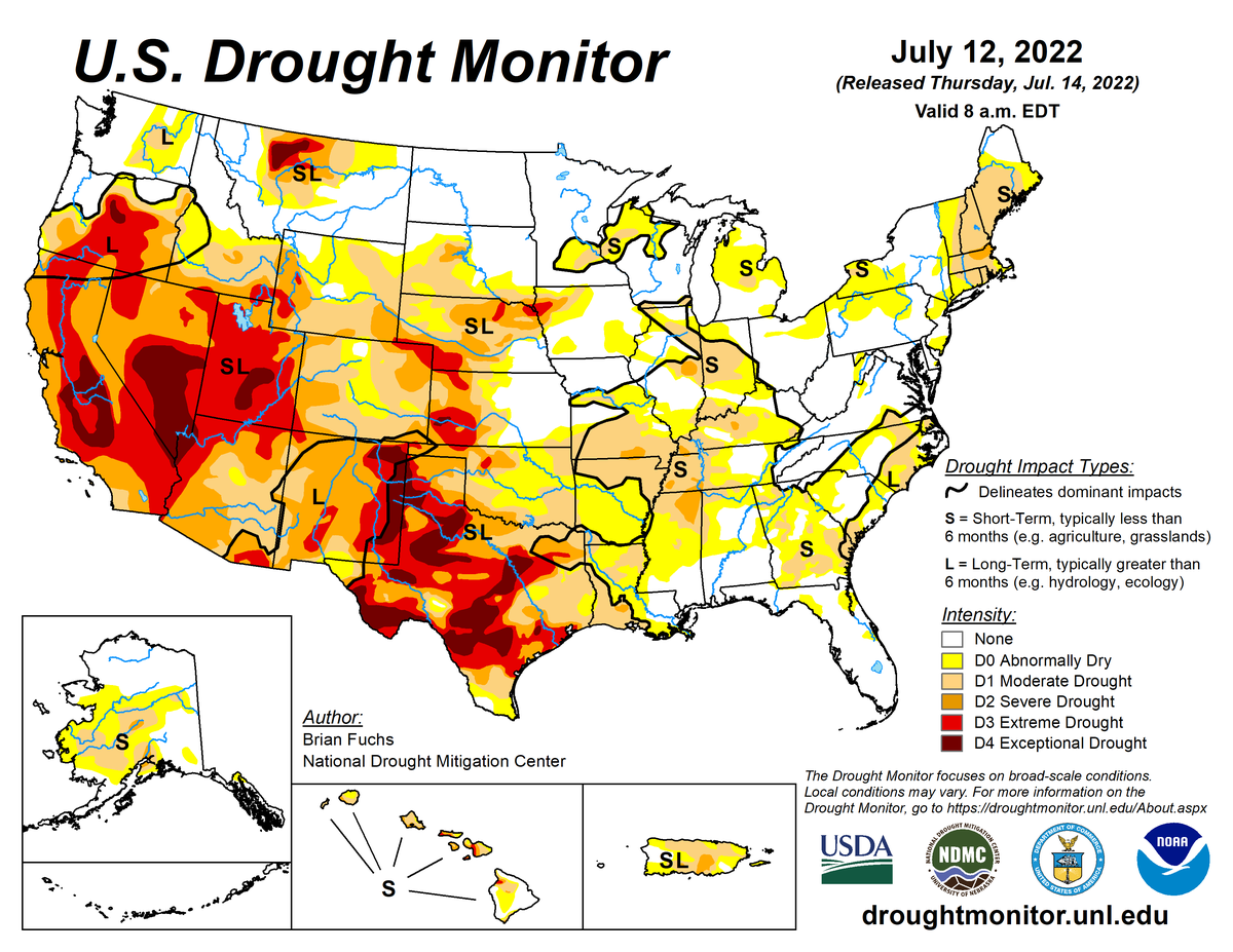 U.S. Drought Monitor Update for July 12, 2022 | National Centers for  Environmental Information (NCEI)
