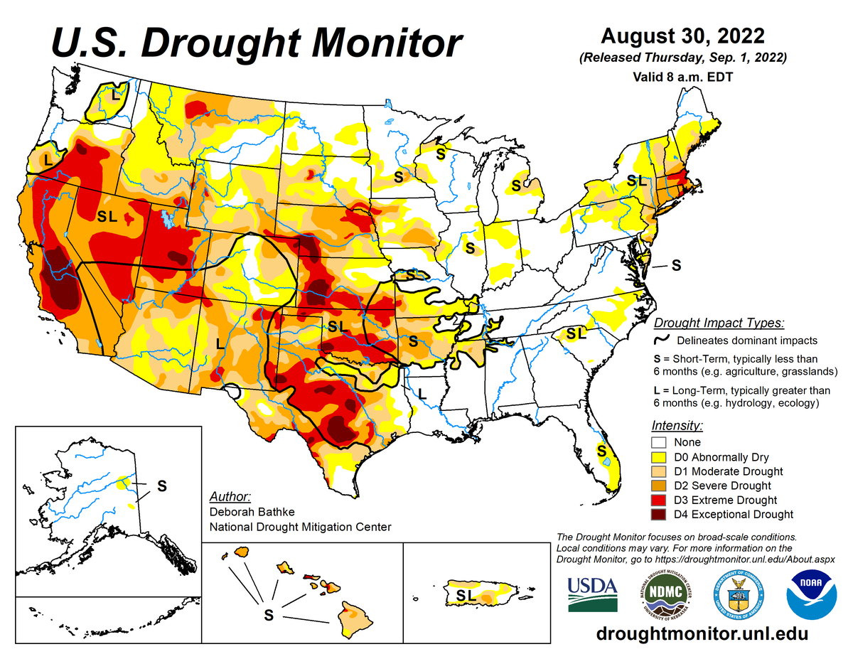 U.S. Drought Monitor map for August 30, 2022