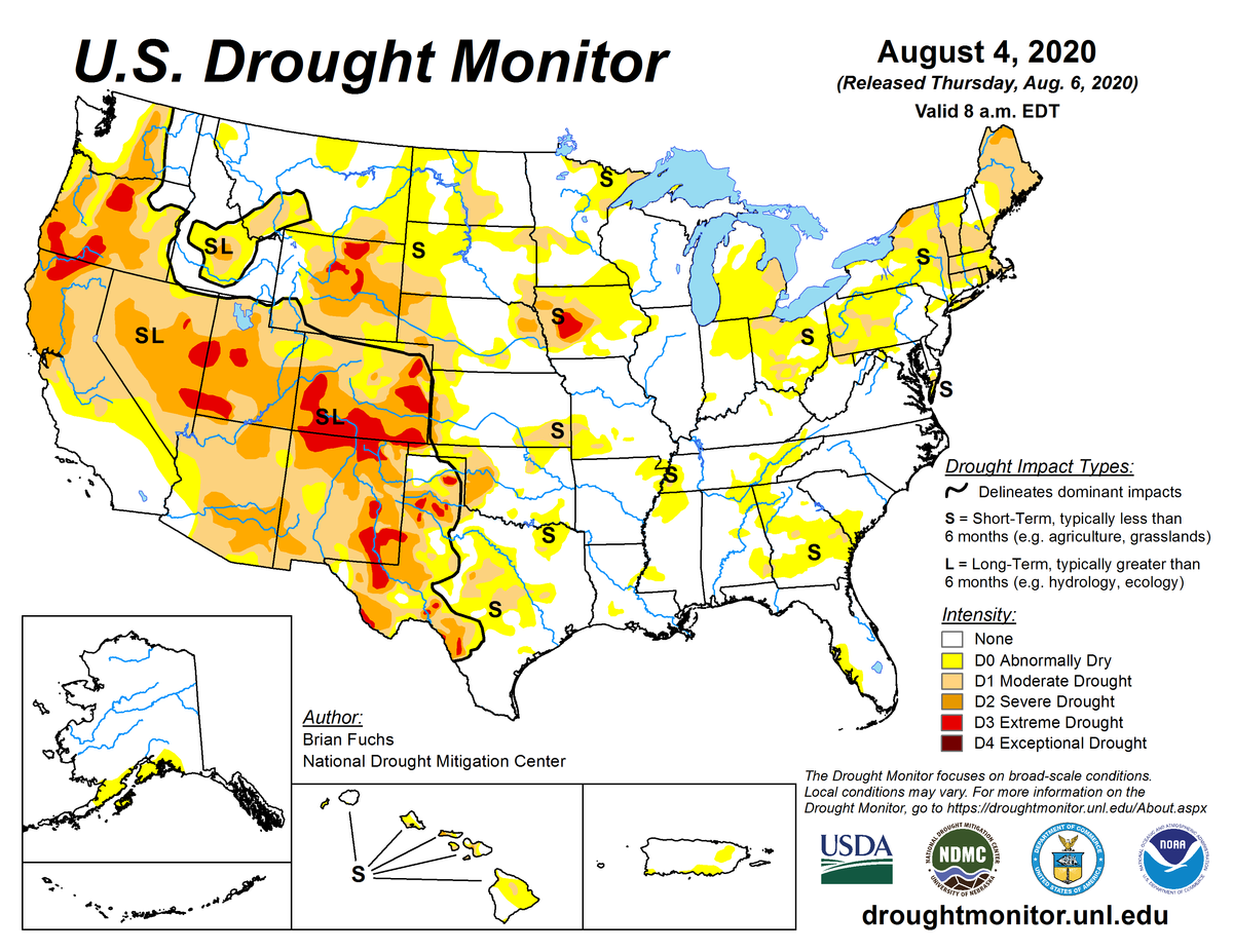 Map of U.S. drought conditions for August 4, 2020