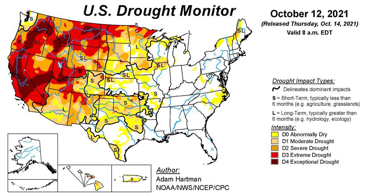 October 12, 2021 U.S. Drought Monitor Map