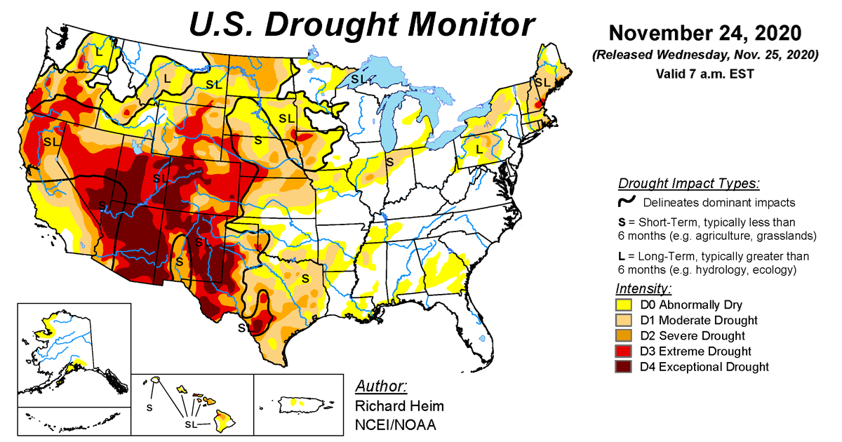 Map of U.S. drought conditions for November 24, 2020