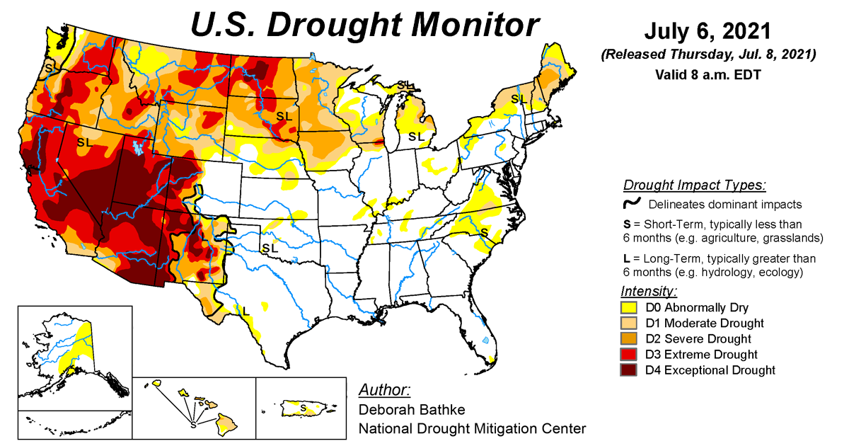 Map of U.S. drought conditions for July 6, 2021
