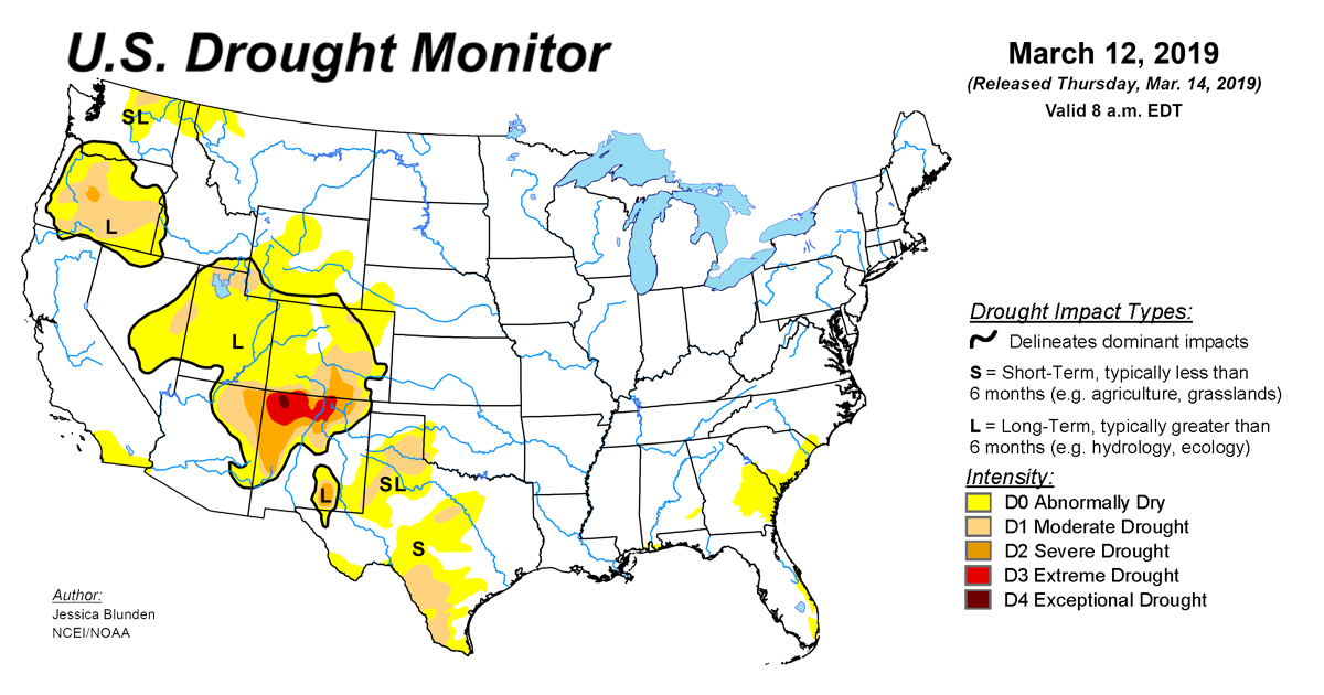 U.S. Drought Monitor Update for March 12, 2019 | National Centers for ...