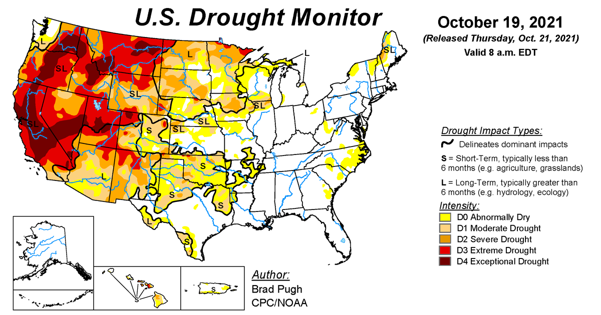 Map of U.S. drought conditions for October 19, 2021