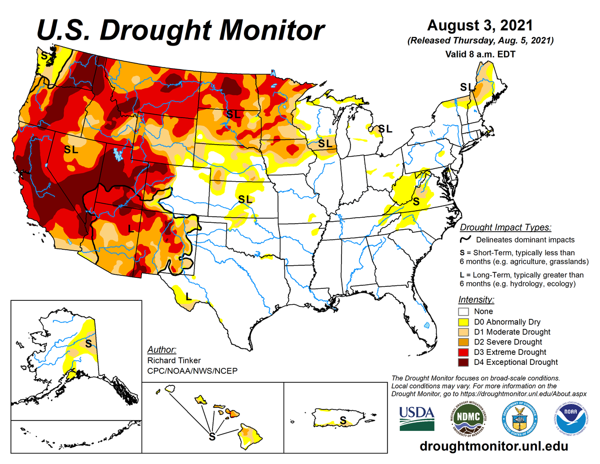 Map of U.S. drought conditions for August 3, 2021