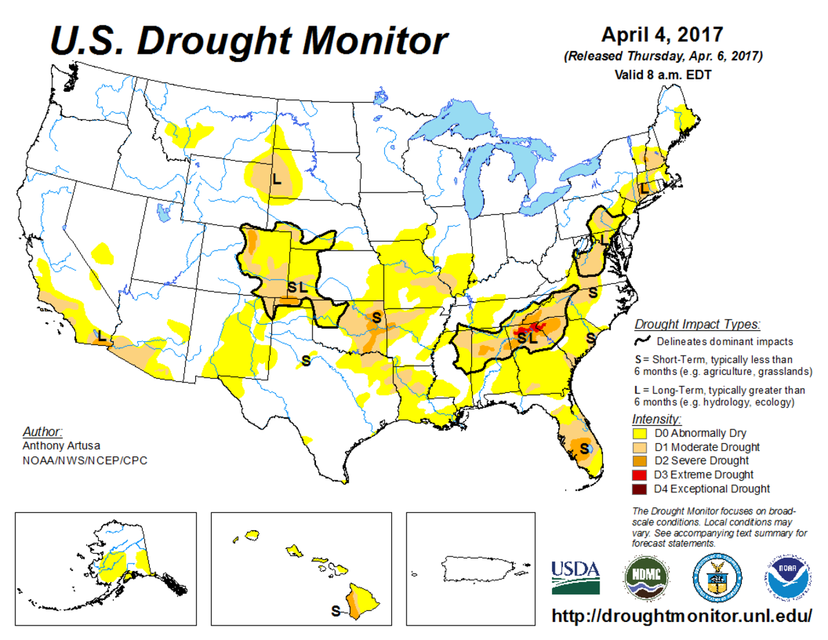 Map of U.S. drought conditions for April 4, 2017