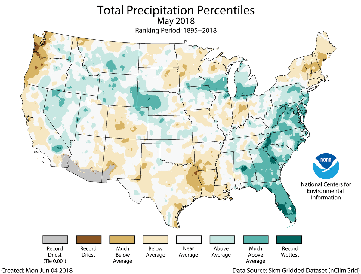 Map of May 2018 U.S. total precipitation percentiles