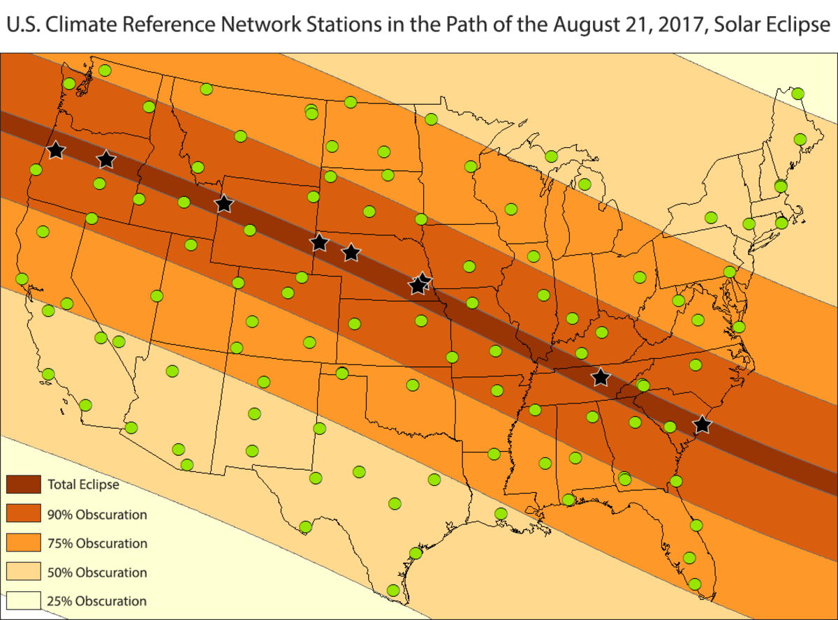 Map of U.S. Climate Reference Network stations in the path of the August 21, 2017, total solar eclipse