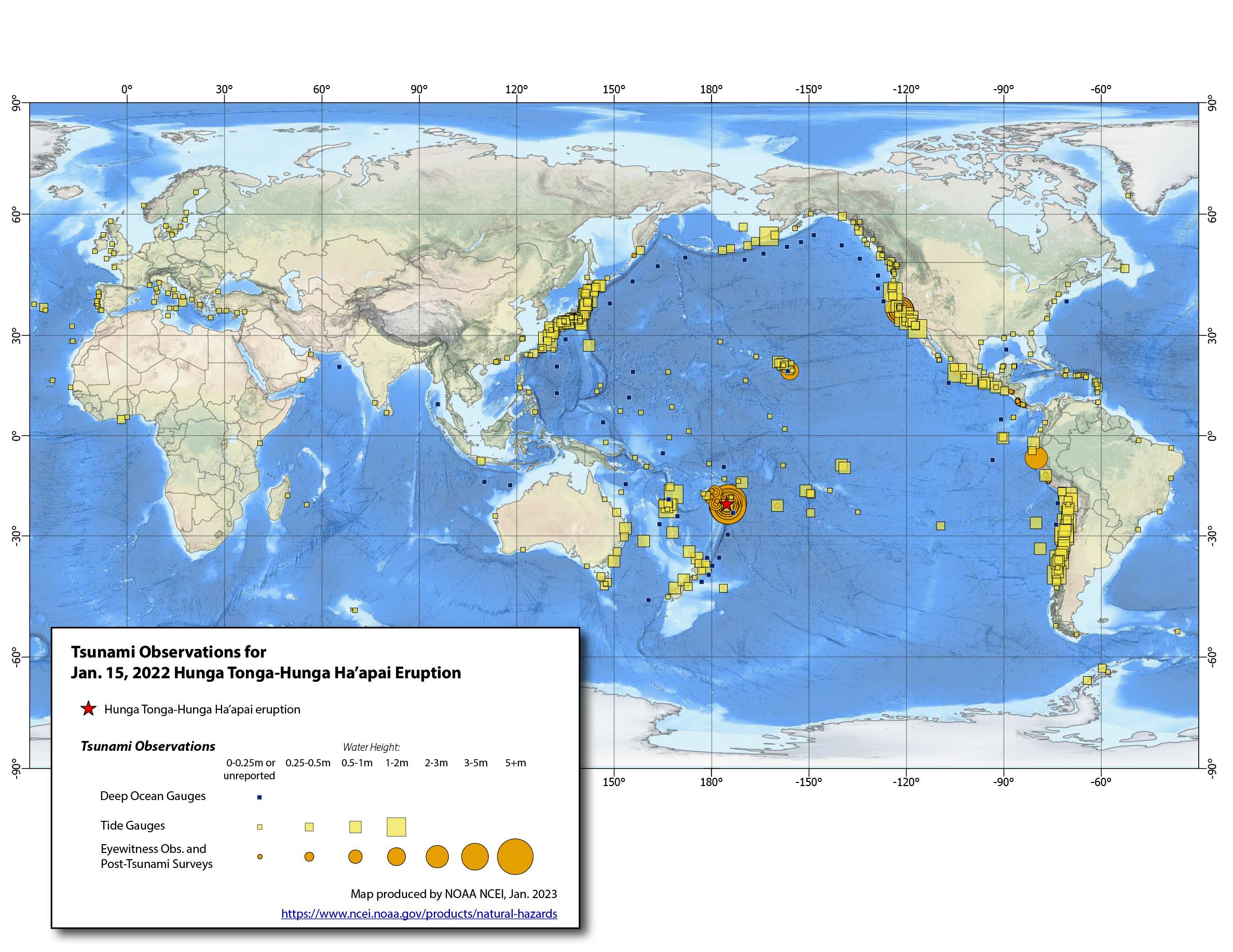 Tsunami Time Travel Map for the 15 January 2022 Tonga Tsunami. Select image for a larger view