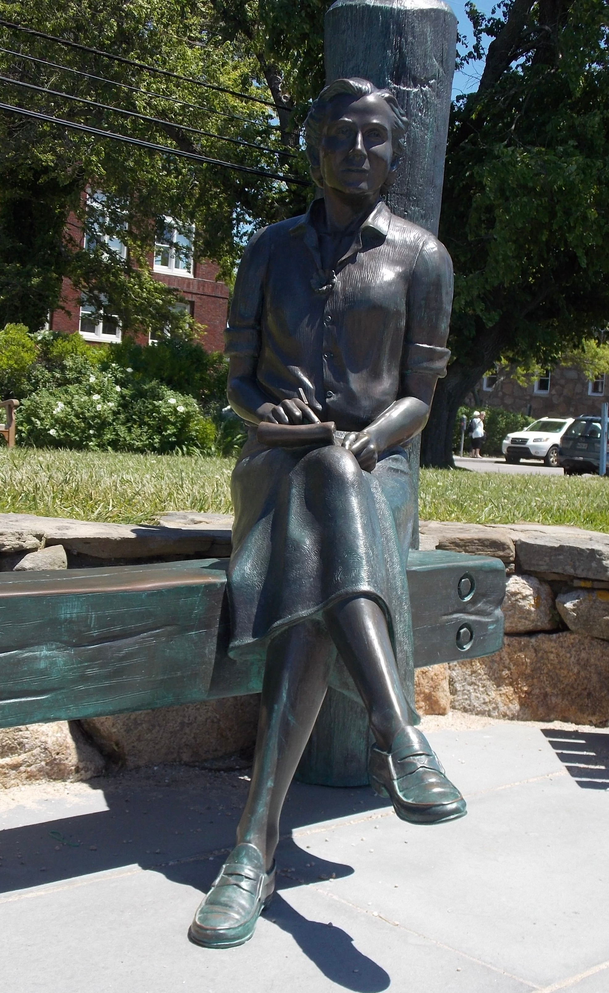A life-size bronze statue of Rachel Carson in the Marine Biological Laboratory’s (MBL) Waterfront Park.