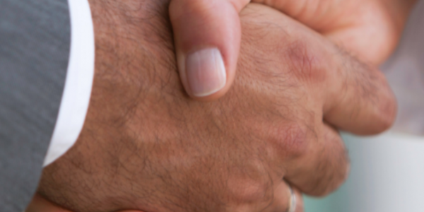 A closeup of a handshake between two people.

