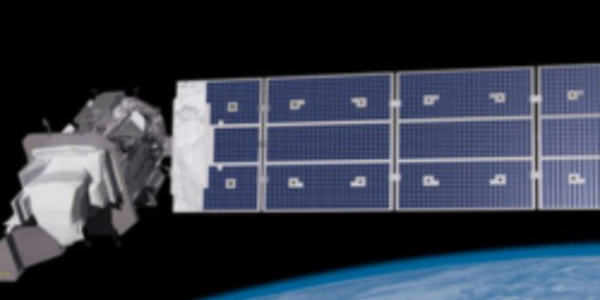 NASA&#039;s Landsat 9 satellite in orbit above Earth. 

