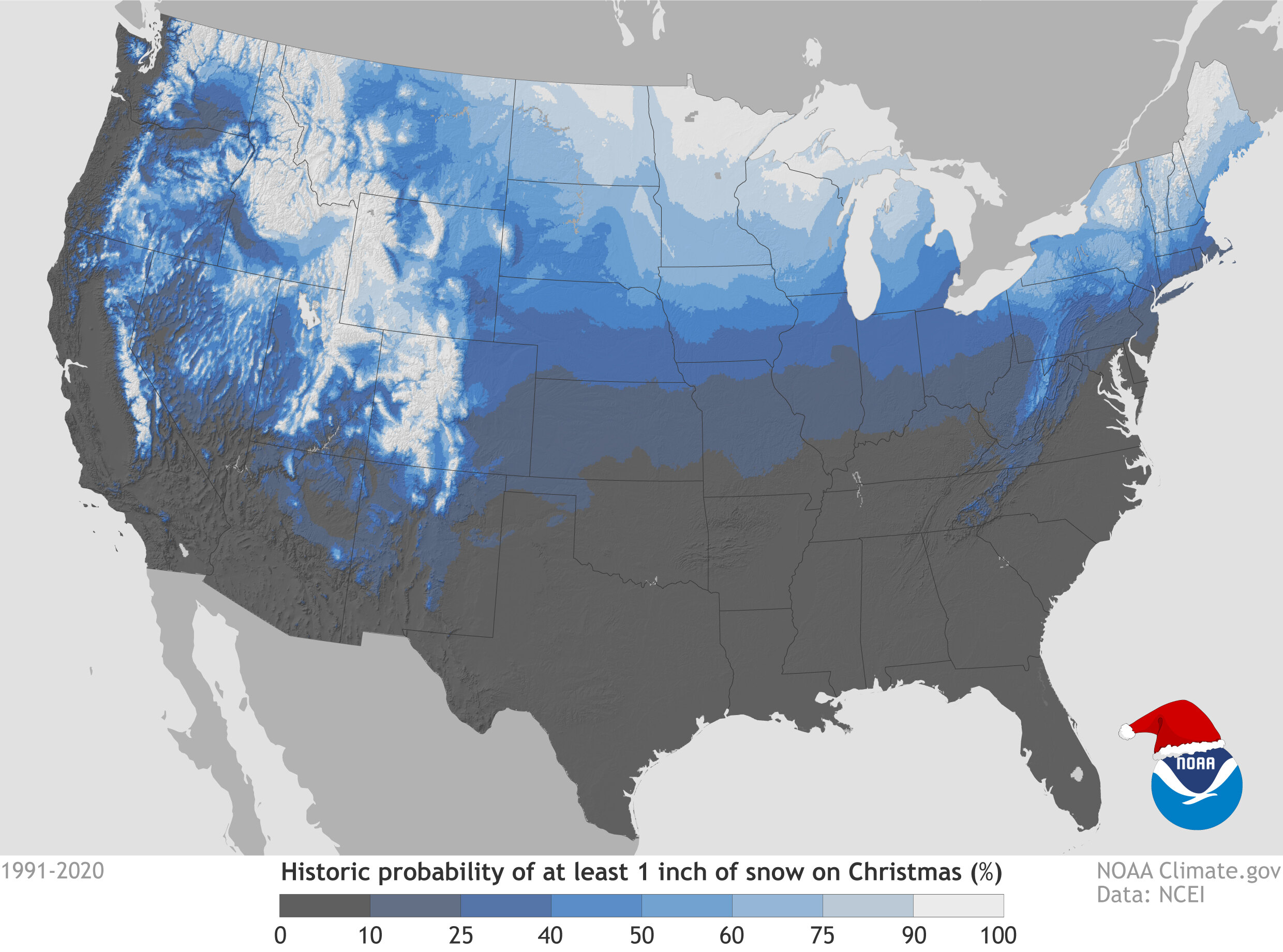 White Christmas map from NOAA
