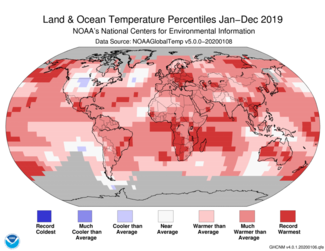 2019 Global Temperature Percentiles Map