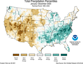 2020 Annual US Total Precipitation Percentiles Map