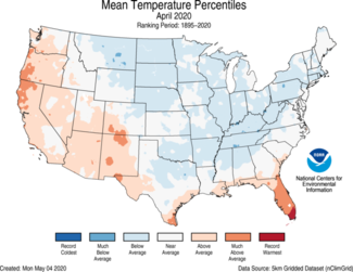 April 2020 US Average Temperature Percentiles Map