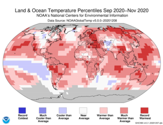 September-to-November 2020 Global Temperature Percentiles Map