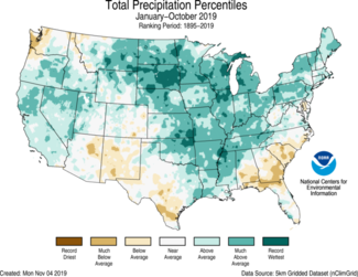 Map of January to October US Total Precipitation Percentiles