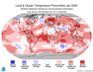 January 2020 Global Temperature Percentiles Map