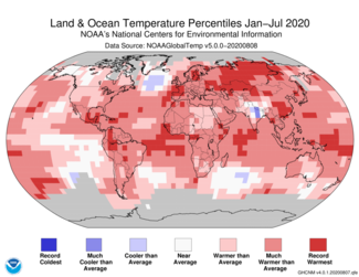 January-July 2020 Global Temperature Percentiles Map