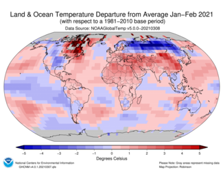 January-to-February 2021 Global Departures from Average Map