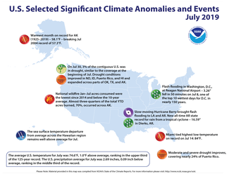 Map of U.S. selected significant climate anomalies and events for July 2019