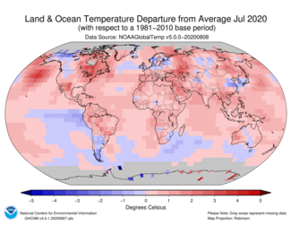 July 2020 Global Temperature Departures from Average Map