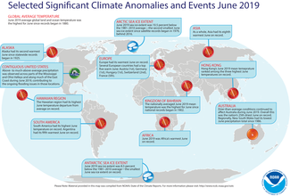 Map of global selected significant climate anomalies and events for June 2019