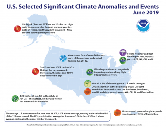 Map of U.S. selected significant climate anomalies and events for June 2019