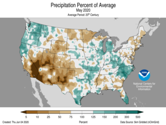 May 2020 US Precipitation Percent of Average Map