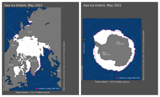 May 2021 Arctic and Antarctic Sea Ice Extent Map