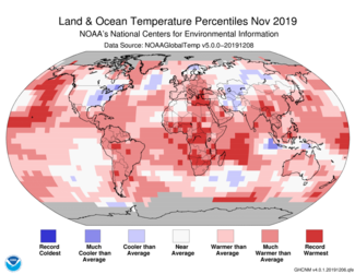 November 2019 Global Temperature Percentiles Map