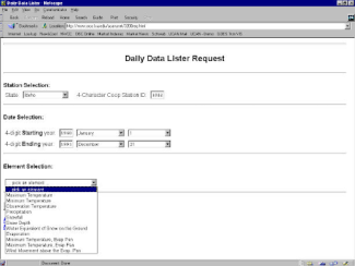 Alt text: UCAN demonstration site showing the options available in the Daily Data Lister.