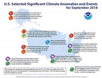 Map of U.S. selected significant climate anomalies and events for September 2018