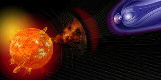 Graphic depiction of solar activity in space. Courtesy of NASA.