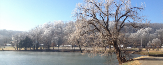 Photo of frost on an Arkansas lake in winter