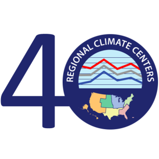 The number four followed by the Regional Climate Center logo, creating the number 40 in dark blue color.
