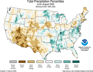 Map of Jun-Aug 2020 U.S. Precipitation Percentiles